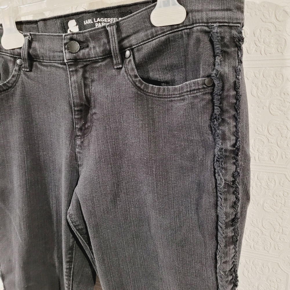 Karl Lagerfeld Fray Side Raw Hem High Rise Jeans - Picture 3 of 8